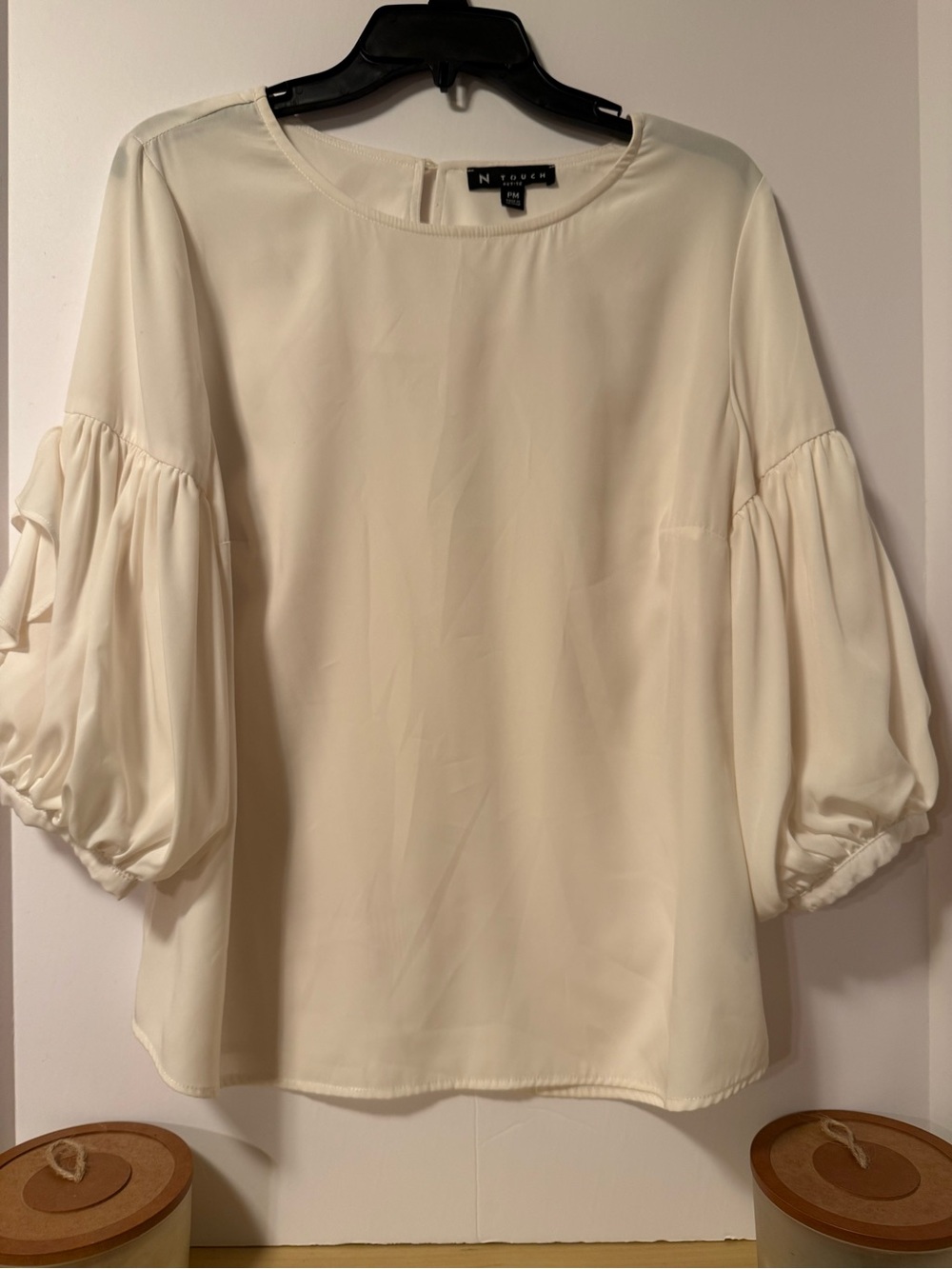N Touch Cream Puff-Sleeve Blouse - Elegant Cream